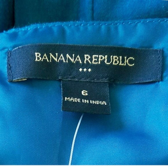 Banana Republic Womens Teal Retro Cocktail Dress with Straps Silk Pleats  NWT - Picture 7 of 10